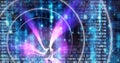 Neon colourful light trails over computer code, program coding and technology concept Royalty Free Stock Photo