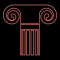 Neon column ancient style Antique classical column architecture element Pillar Greek roman column red color vector illustration