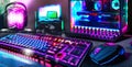 Neon Computer Set At Front of Table, Generative AI Based Artwork Royalty Free Stock Photo