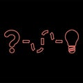 Neon concept of finding solution to the issue Question and path to the light bulb Searching for Innovation red color vector