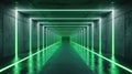 Neon concrete tunnel background, abstract empty grungy garage with lines of led green light, perspective of modern dark Royalty Free Stock Photo