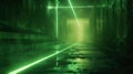 Neon concrete tunnel background, perspective of empty grungy hallway with lines of led green light. Modern design of abstract Royalty Free Stock Photo