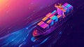Neon Container Ship Sails Through a Dreamlike Night Sky Royalty Free Stock Photo