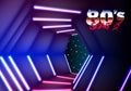 Neon corridor in space with 80s revival New Retro Wave style