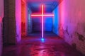 Neon cross in dim room