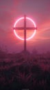 Neon cross installation at dusk Royalty Free Stock Photo