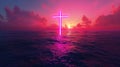 Neon cross in the middle of the sea