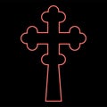 Neon cross trefoil shamrock on church cupola domical with cut Cross monogram Religious cross red color vector illustration image