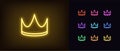 Neon crown icon. Glowing neon corona sign, outline crown pictogram