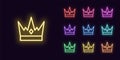 Neon Crown icon, King sign. Glowing Royal Crowns