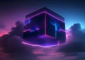 Neon Cube in the Twilight Sky Royalty Free Stock Photo
