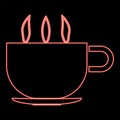 Neon cup with hot tea or coffe red color vector illustration flat style image