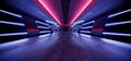 Neon Cyber Laser Electric Red Blue Lights Sci Fi Futuristic Cement Concrete Tunnel Corridor Spaceship Showroom Studio Garage