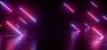 Neon Cyber Sci Fi Futuristic Retro Glowing Modern Tube Light Lasers Purple Blue Violet Gradient Hangar Tunnel Room Grunge Garage