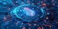 Neon cyber technology safeguarding personal data with fingerprint security system. Concept Neon Cybersecurity, Fingerprint
