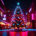 neon cyberpunk glowing christmas tree