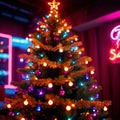 neon cyberpunk glowing christmas tree