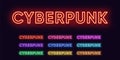 Neon Cyberpunk Text in different Monochrome colors. Futuristic set Royalty Free Stock Photo