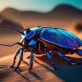 Neon Cyborg Insect: Close-Up of Shiny Metallic Hi-Tech Bug in Glowing RGB