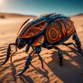 Neon Cyborg Insect: Close-Up of Shiny Metallic Hi-Tech Bug in Glowing RGB