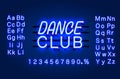 Neon Dance club text banner. Night Sign board