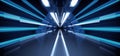 Neon Dark Stage Construction Glow Blue Retro Modern Sci Fi Futuristic Future Tunnel Corridor Hallway Grunge Concrete Reflection