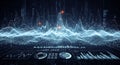 Neon data waves flow over a futuristic analysis screen Royalty Free Stock Photo