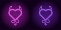 Neon devil heart in purple and violet color