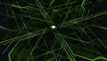 Neon diagram of computer matrix. Animation. Moving lines of neural networks in computer circuit. Cyber scheme with
