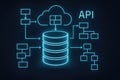 Abstract neon diagram illustrating API integration with cloud storage and database application programming interface Royalty Free Stock Photo