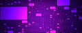 Neon digital abstract techno background. Geometric purple electronic 3d render circuit board