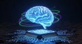 Neon Digital Brain Concept Hovering Over CPU for Advanced Technology and Computing Power Royalty Free Stock Photo