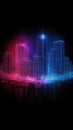 Neon digital cityscape with vibrant blue and pink lights on black background Royalty Free Stock Photo