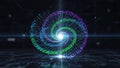 Neon digital spiral vortex with glowing particles and circuit board pattern technology abstract Royalty Free Stock Photo