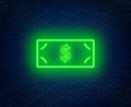 Neon dollar banknote sign.Cash.