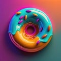 Neon donut on colorful background. Doughnut day concept