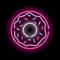 Neon donut icon isolated on black background. Sweets, cafe, girly concept for logo, banner