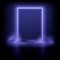 Neon door with smoke. Vector glowing neon frame. Royalty Free Stock Photo