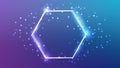 Neon double hexagon frame with shining effects and sparkles