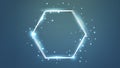 Neon double hexagon frame with shining effects and sparkles