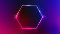 Neon double hexagon frame with shining effects and sparkles
