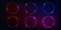 Neon double round frame with shining effects Royalty Free Stock Photo