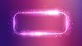 Neon double rounded rectangular frame with shining effects and sparkles
