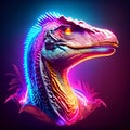 Neon dragon head on dark background. 3d rendering, 3d illustration. AI Generated