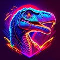 Neon dragon head in neon style. 3d rendering illustration. generative AI