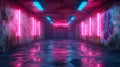 Neon Dreams: Cyberpunk Cityscape with Graffiti Wall. Royalty Free Stock Photo