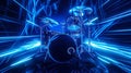 Neon Drum Set with Blue Light Trails Royalty Free Stock Photo