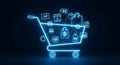 Neon E-commerce Shopping Cart Data Network Royalty Free Stock Photo