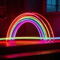 Neon lights in shape of rainbow, signifying hope and diversity
