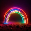 Neon lights in shape of rainbow, signifying hope and diversity